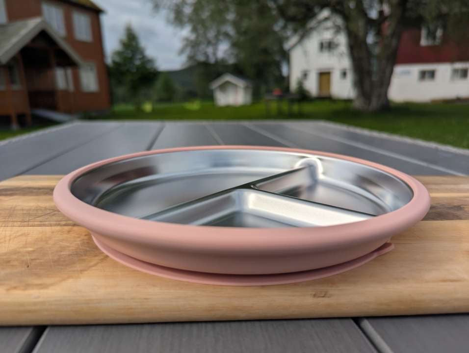 Tallerken til barn, stål og silikon
