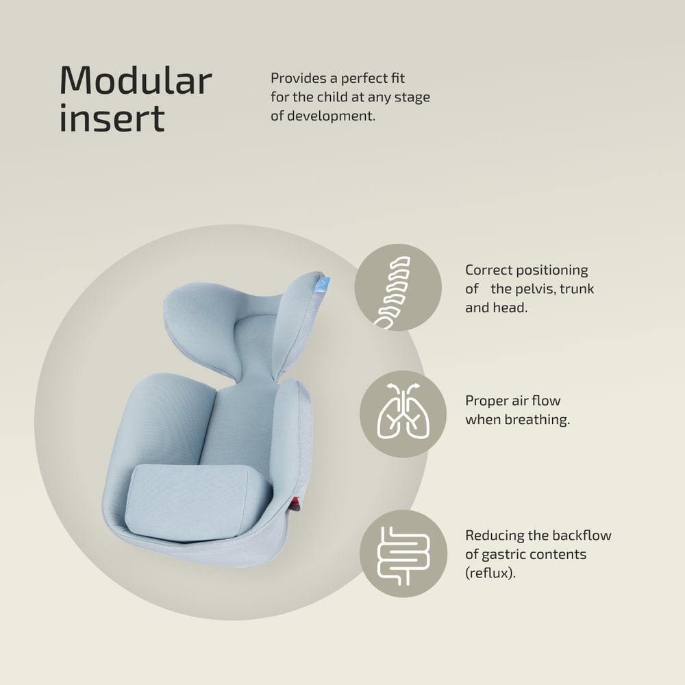 Holm Barnesikring TFK Avionaut Pixel Pro babystol, bilstol for spedbarn og prematur. Installeres på base eller beltemonteres. Innlegget er delbart og dynamisk, vokser med barnet og gir god ergonomi.