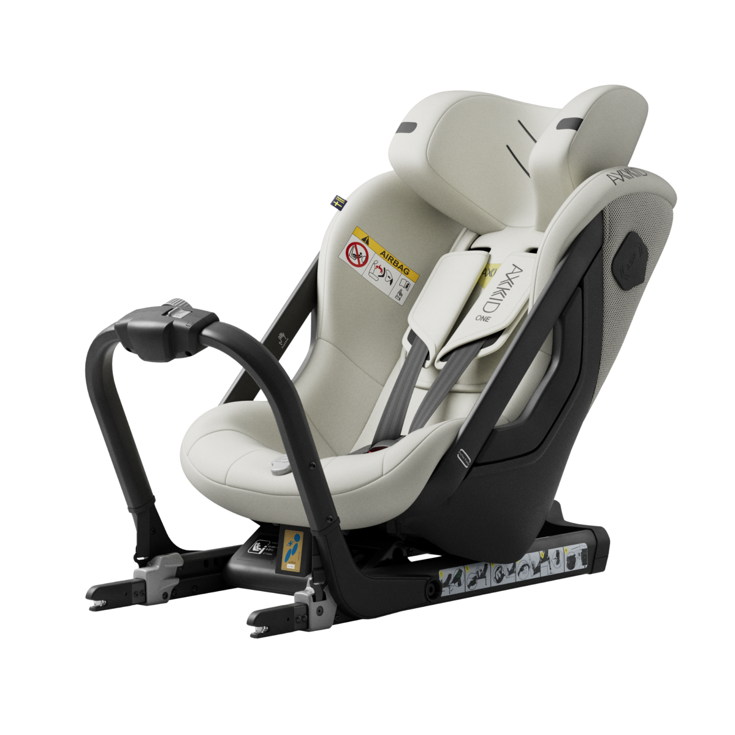 Bakovervendt, beige bilstol til 23 kilo og 125 cm. Passer alle biler med isofix.