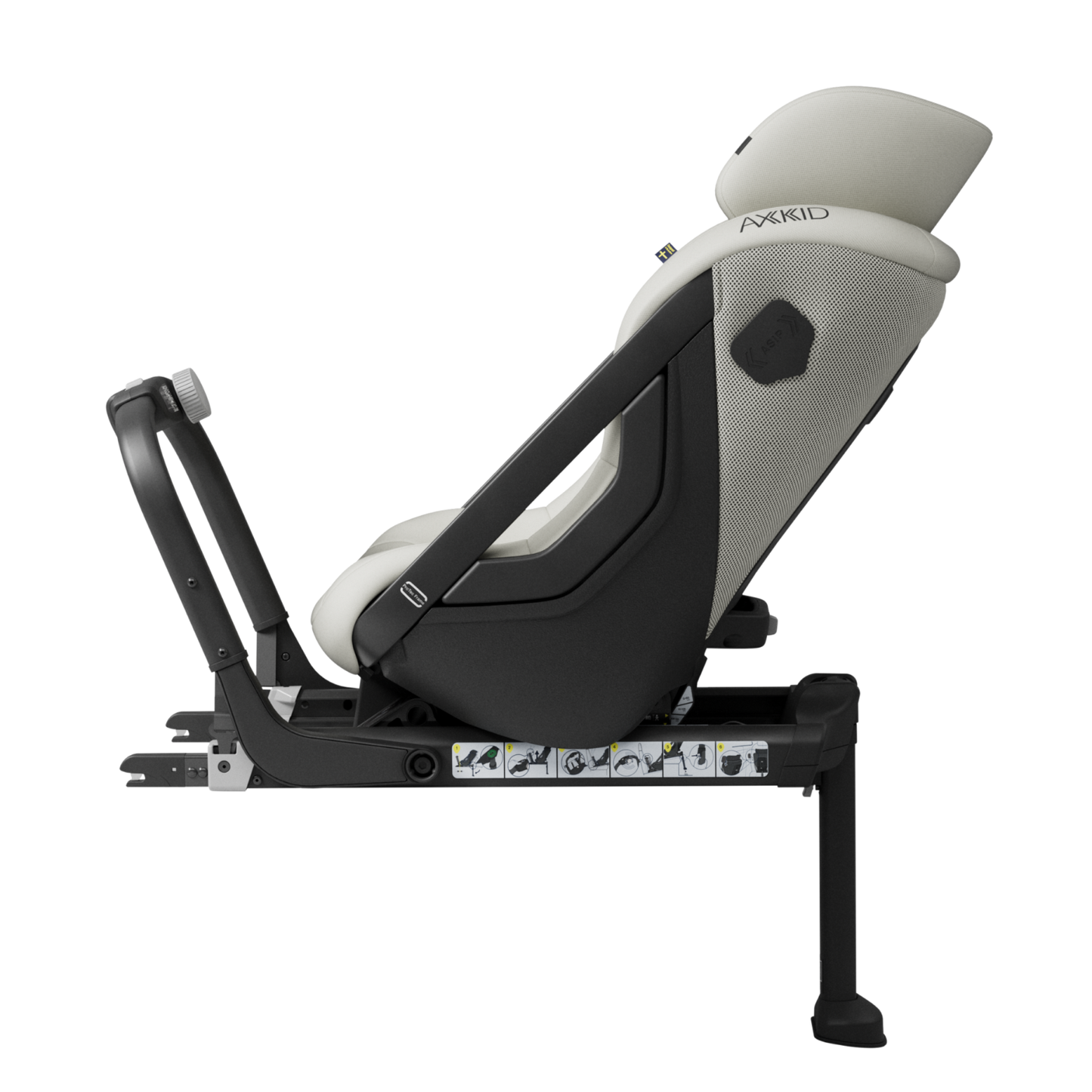Bakovervendt, beige bilstol til 23 kilo og 125 cm. Passer alle biler med isofix.
