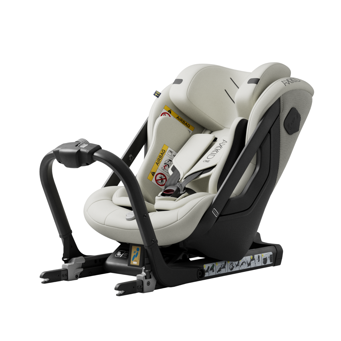 Bakovervendt, beige bilstol til 23 kilo og 125 cm. Passer alle biler med isofix.