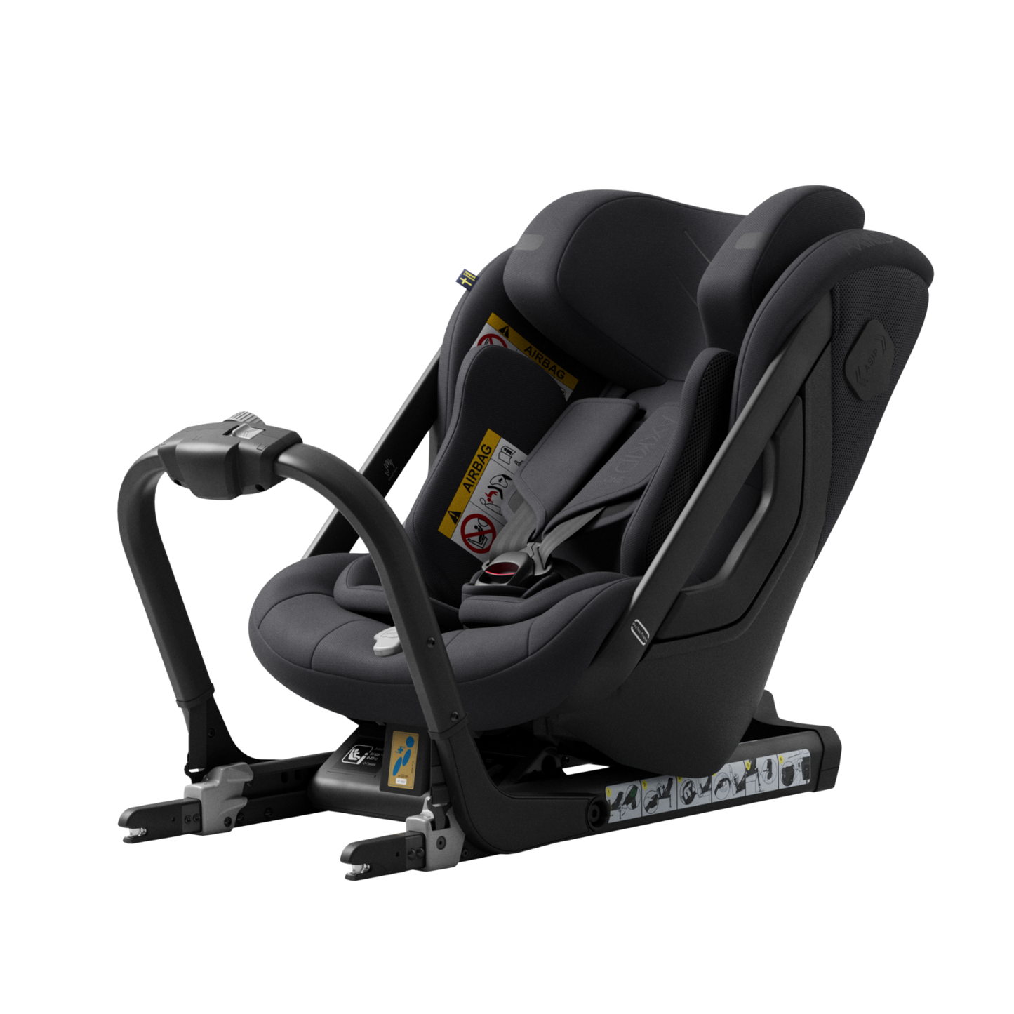 Bakovervendt, svart bilstol til 23 kilo og 125 cm. Passer alle biler med isofix.
