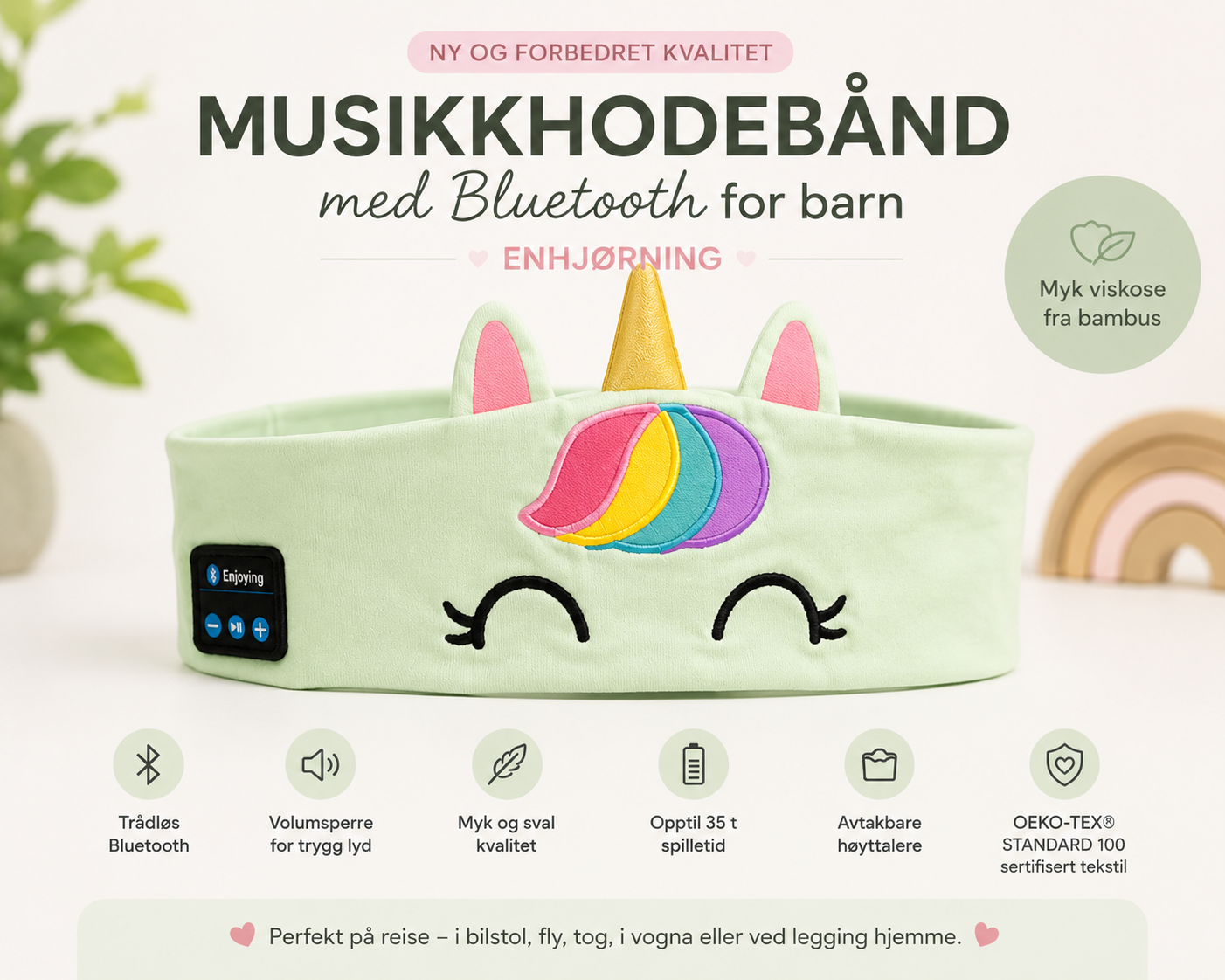 Musikkhodebånd med Bluetooth - Enhjørning 🦄🎵
