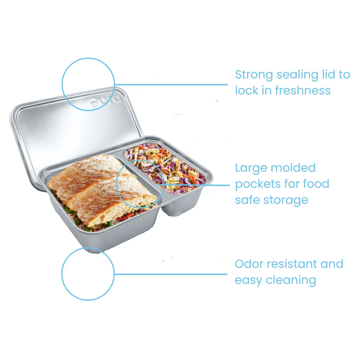 Pura Matboks i rustfritt stål 800 ml (500+300 ml)