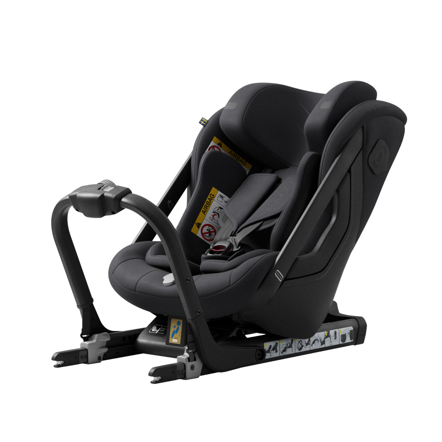 Bakovervendt, svart bilstol til 23 kilo og 125 cm. Passer alle biler med isofix.