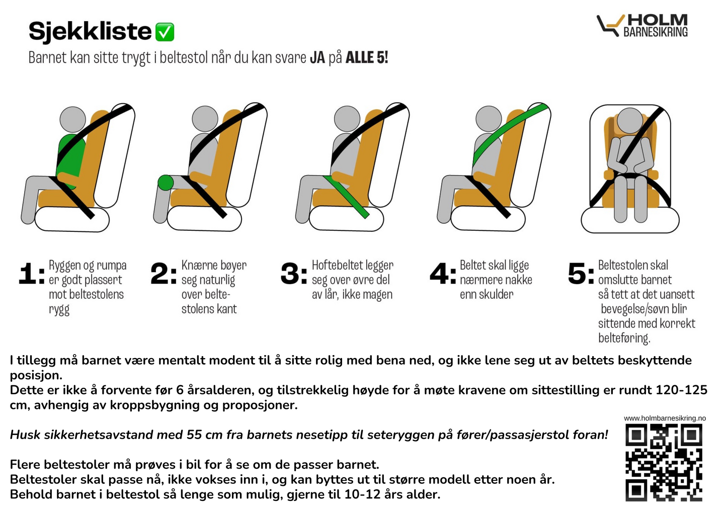 Sjekkliste for å se om barnet ditt er klart for å sitte i beltestol