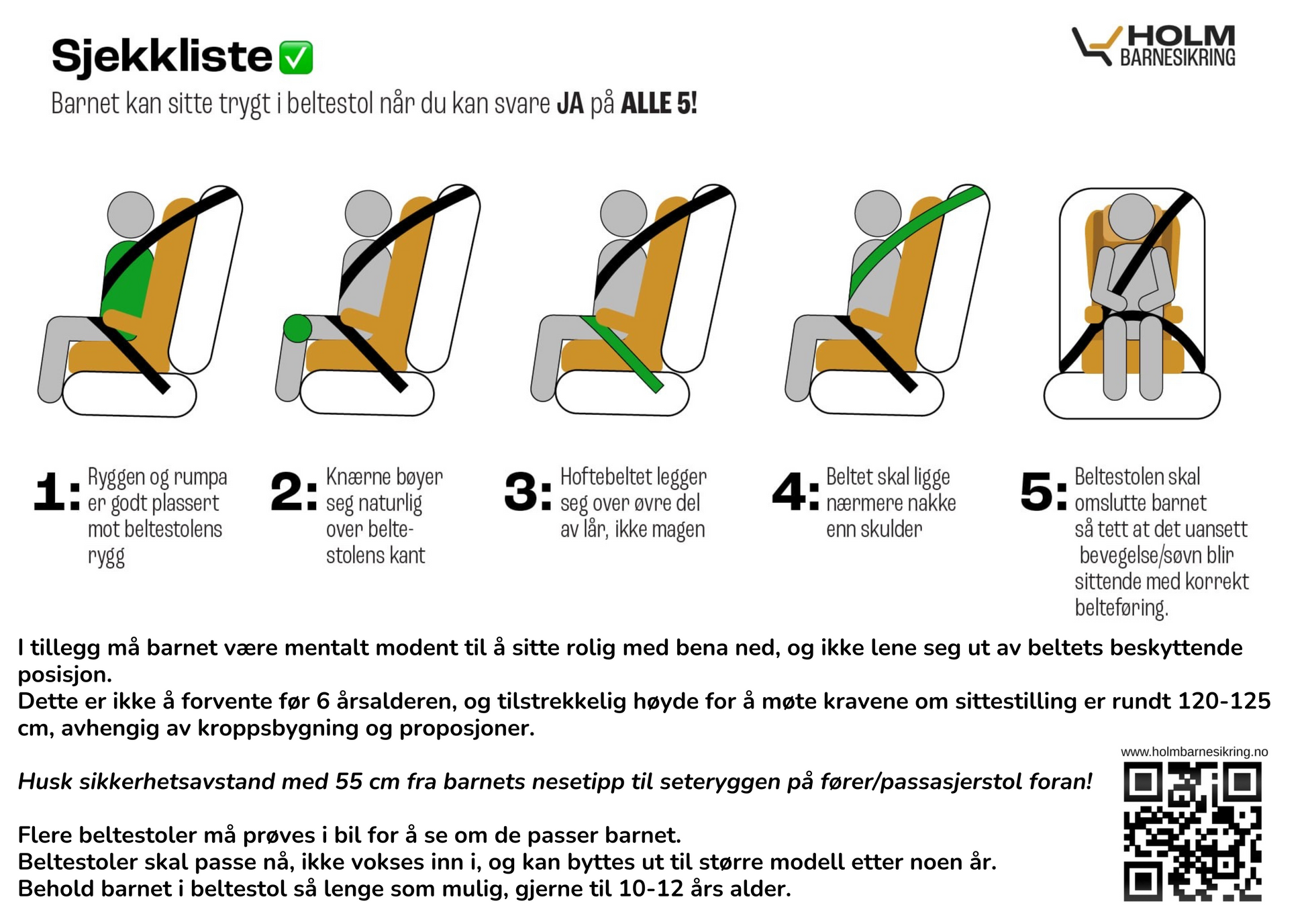 Sjekkliste for å se om barnet ditt er klart for å sitte i beltestol