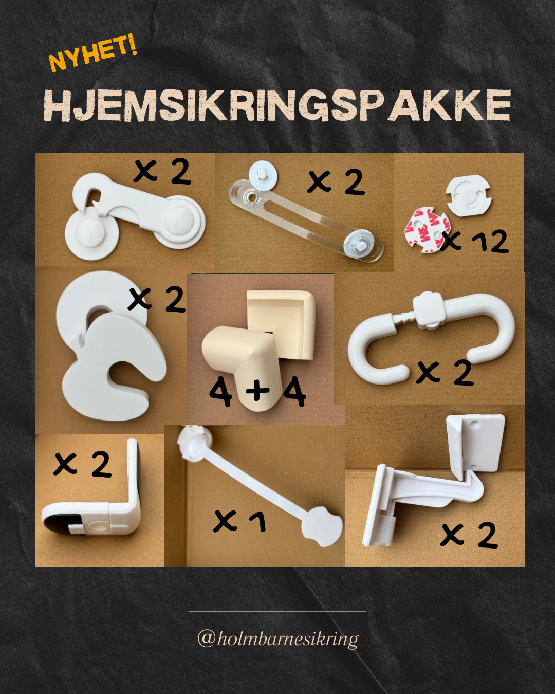 Innhold: skaplås, suffelås, hjørnebeskytter, toalettlås, klemsikring, hjørnelås, stikkontakt beskytter. Alt du trenger av hjemsikring til småbarn